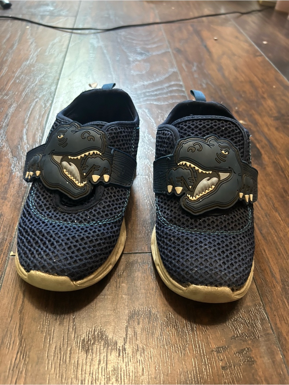 Kids Navy Blue Mesh Dinosaur Slip-On Sneakers